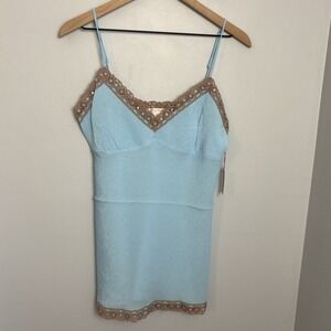 Gold Hawk 100% Silk Lace Cami Tunic In Dream Blue Embellishments Size Medium NEW
